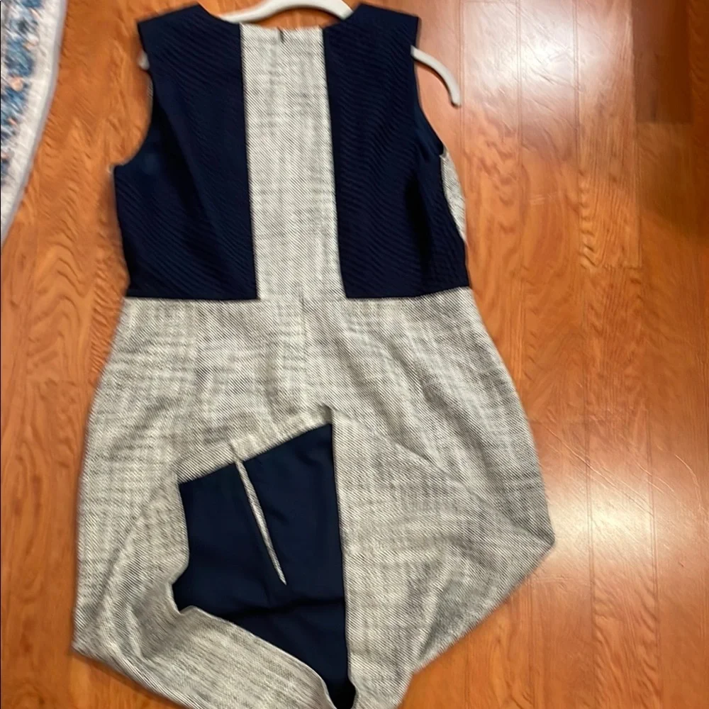 J. Crew Blue‎ and Gray Sheath Dress V-Neck Midi